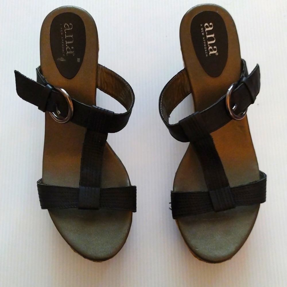 - a.n.a black Y2K leather adjustable strap slip on platform/espadrille sandals